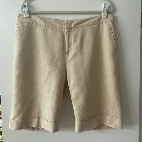 Neiman Marcus Exclusive Linen Bermuda Shorts‎ in Beige, Size 12 - Picture 1 of 7